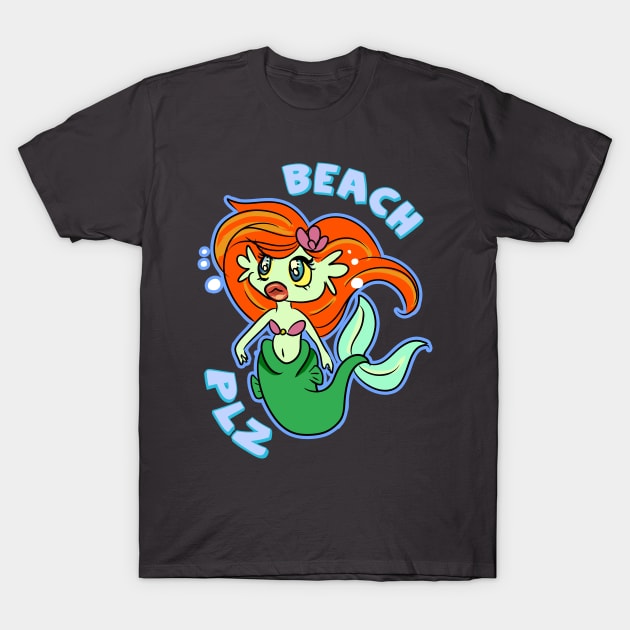 Retro Kawaii Anime Mermaid 'Beach Plz' T-Shirt by rookeryking